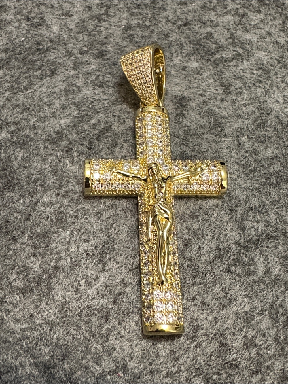 Gold Plated Crystal Jesus Cross Pendant - Women Jewelry